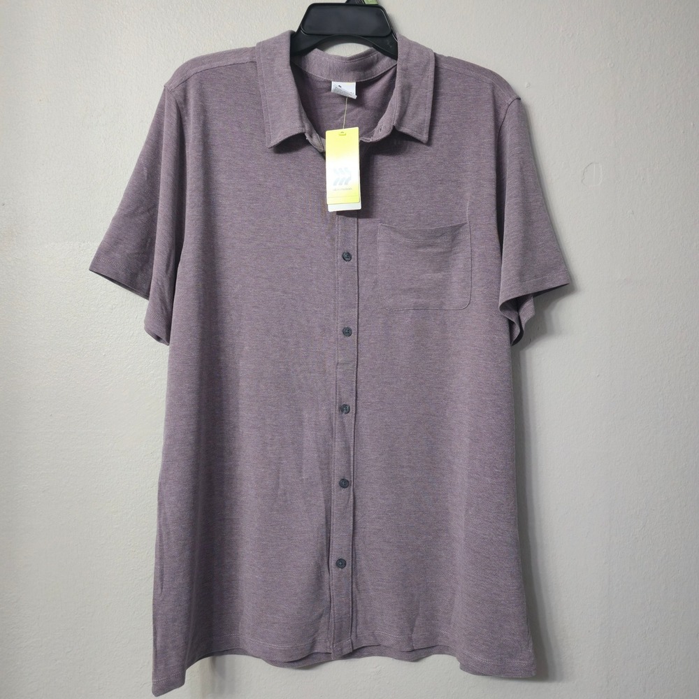 All in Motion Mens Commuter Shirt L Burgundy Heather Short Sleeve Button Down